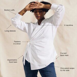 Universal Standard Beacon Stretch Poplin Wrap Shirt in White